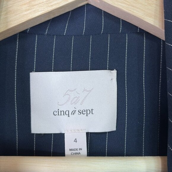 🦭 cinq à sept navy pinstripe ruffle blazer - Picture 2 of 5